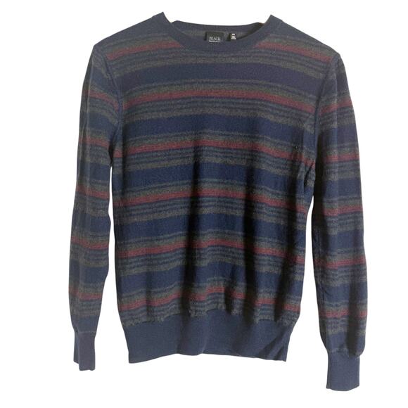 BLACK Saks Fifth Avenue Navy Striped Merino Wool Crewneck Sweater Size Medium - Picture 1 of 6